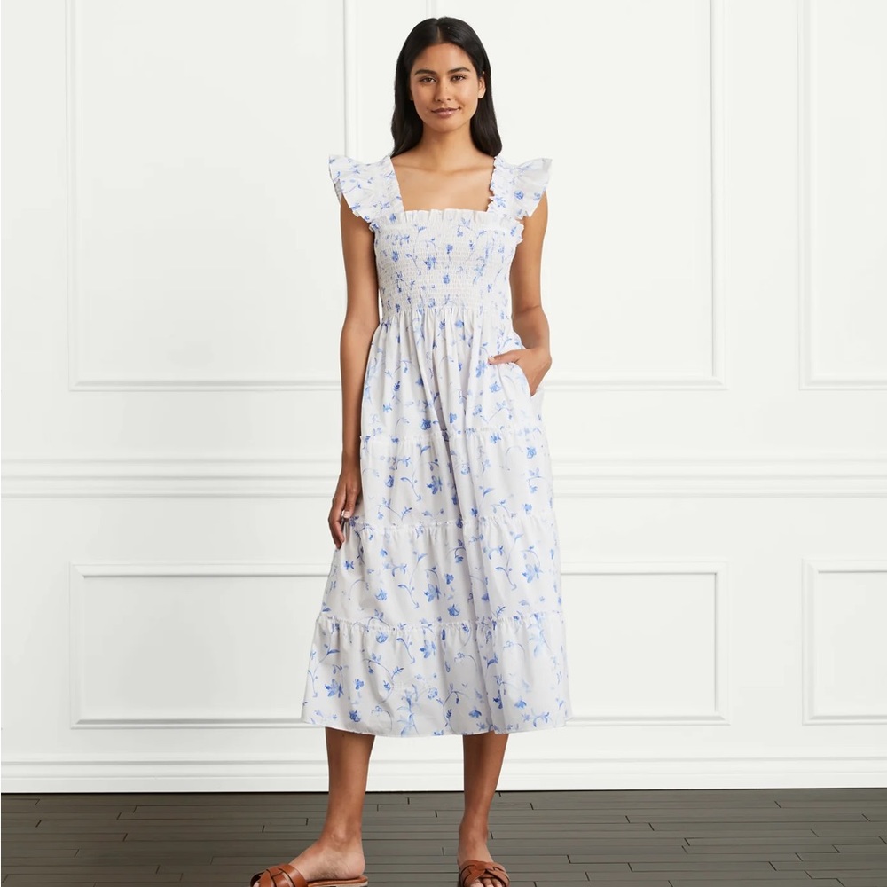 Hill House The Ellie Nap Dress Blue Botanical Size Small